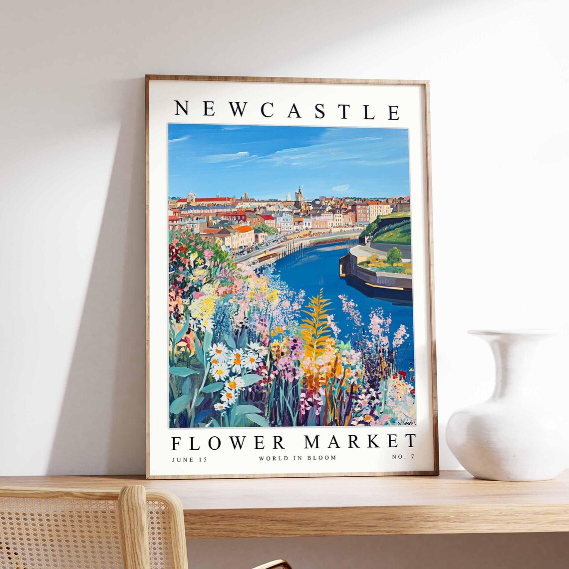 Newcastle Flower Market Riverside Town Daisies Garden Poster