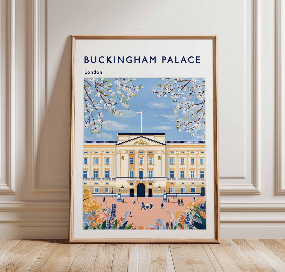 Buckingham Palace London Cherry Blossom Spring Illustration Poster