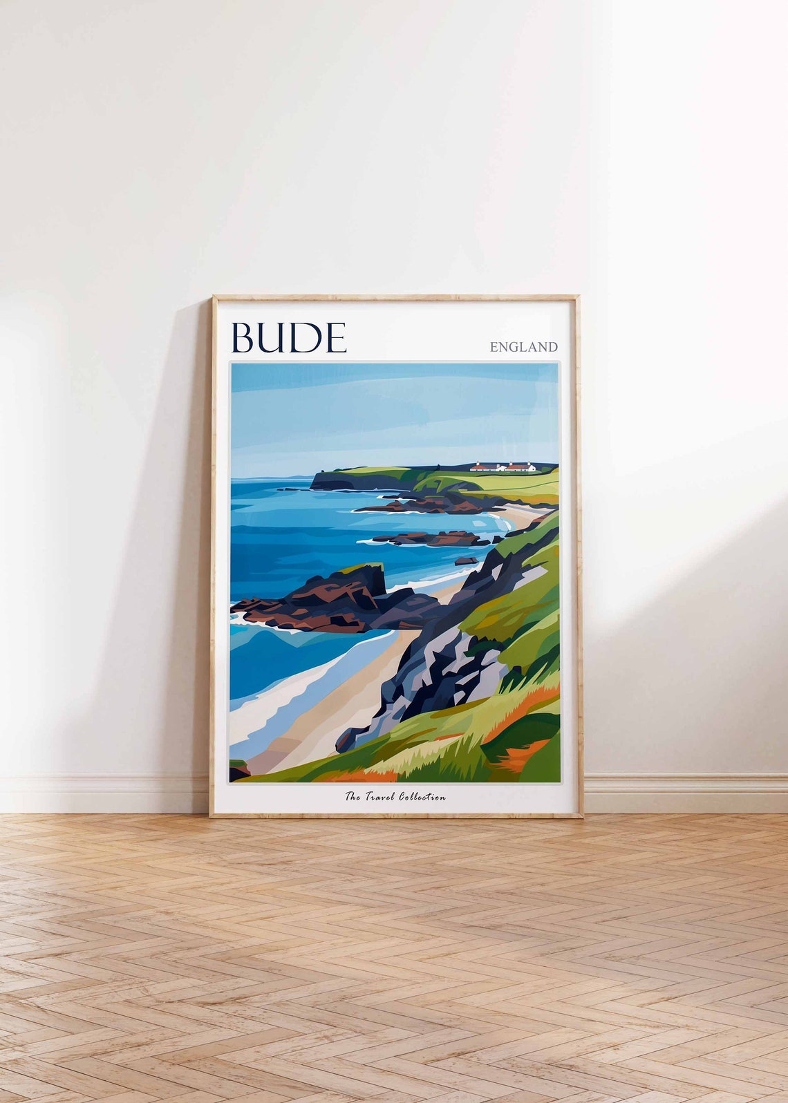 Bude England Rocky Cliffs Ocean Coastline Bold Travel Poster - Image 2