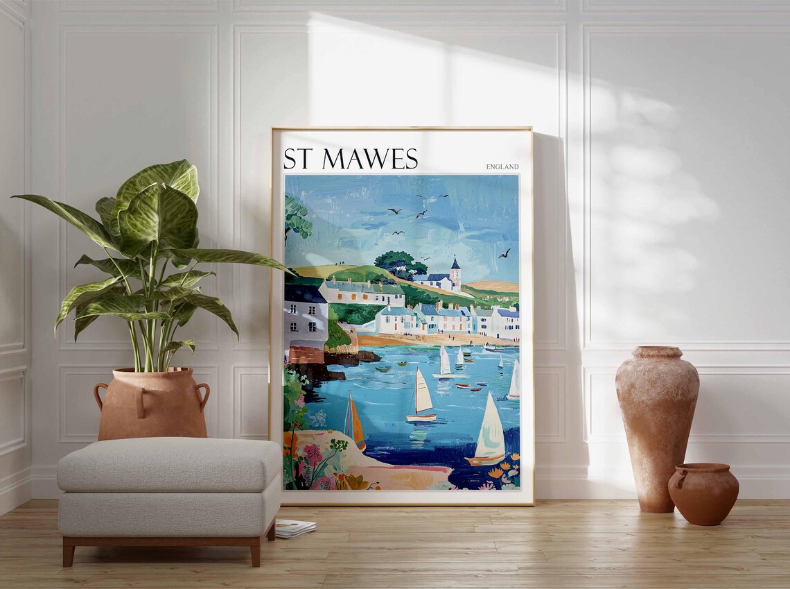 St Mawes England Sailboat Regatta and White Cottages by the Sea Poster - Image 2