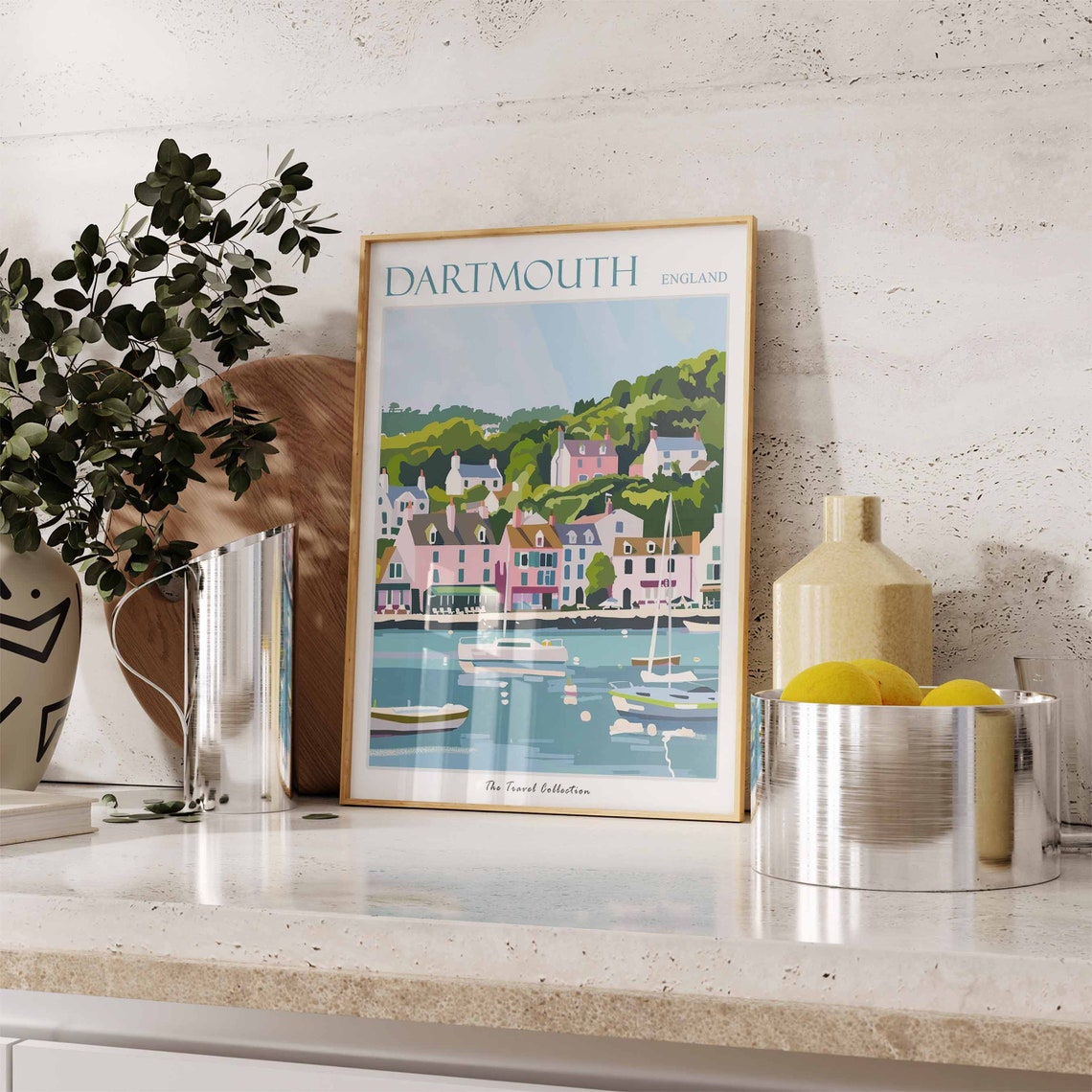 Dartmouth England Pastel Waterfront Cottages Sailboat Art Poster - Image 3