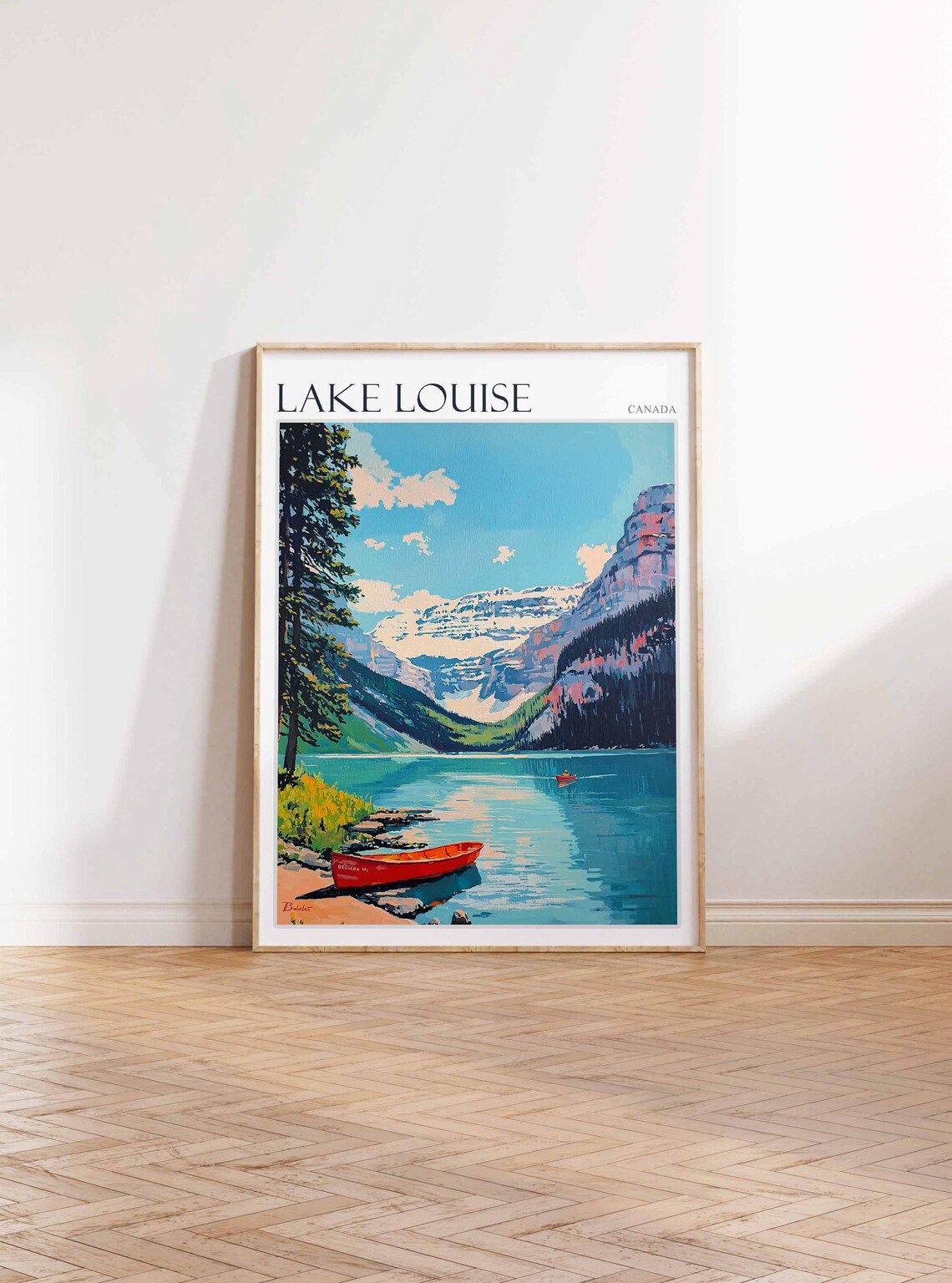 Lake Louise Canada Red Canoe on Turquoise Lake Travel Poster Art - Image 3