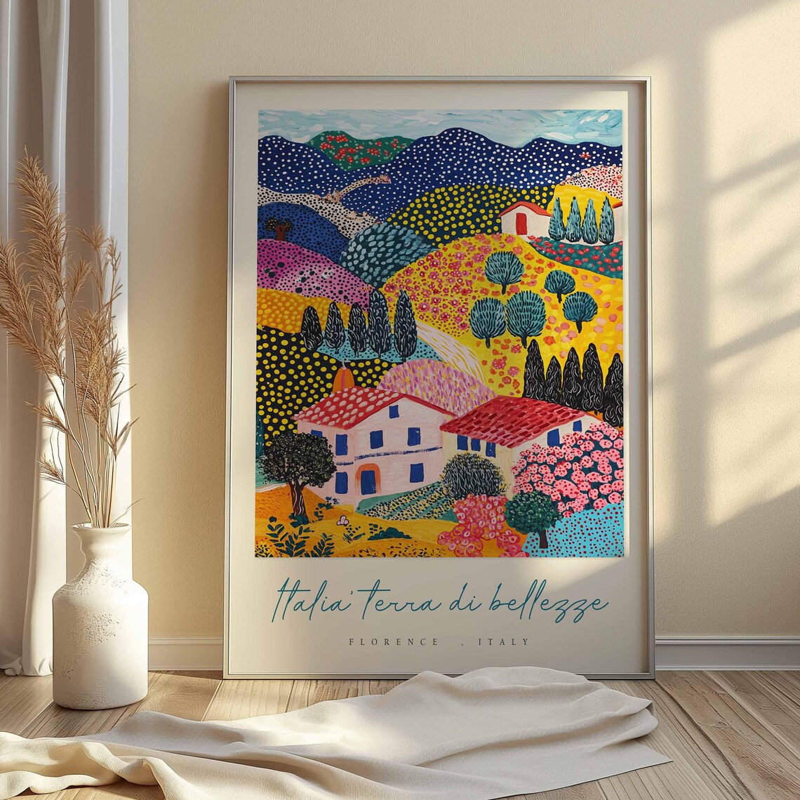Florence Tuscan Hills Farmhouse Dotted Art Italy Travel Poster - Image 2