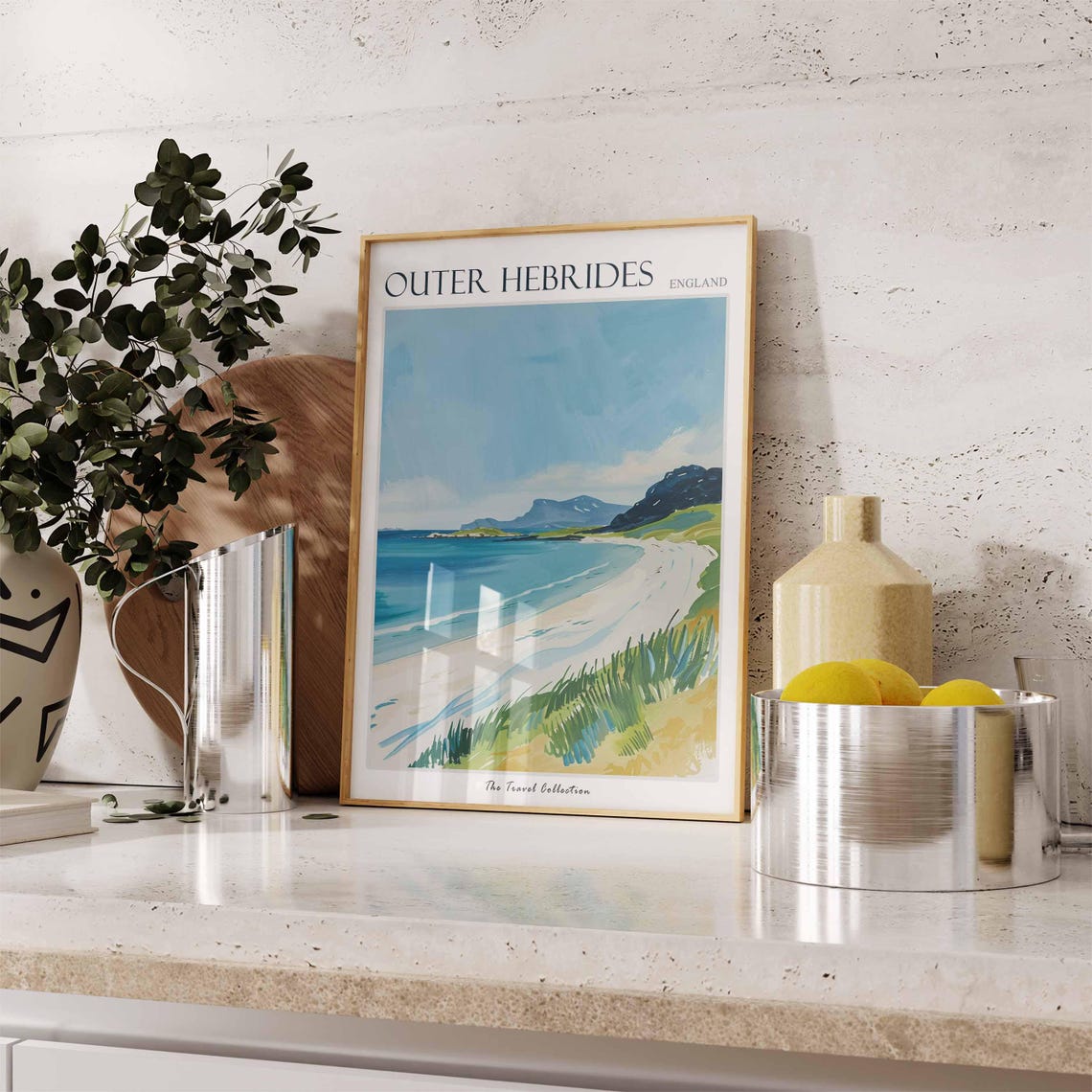 Outer Hebrides White Sand Beach Headland Scenic Travel Poster - Image 3