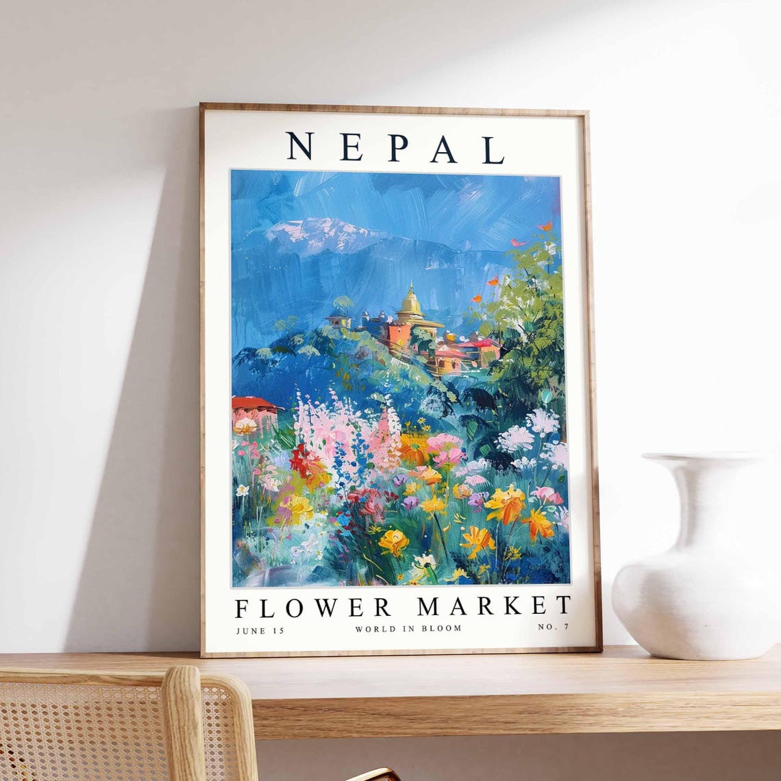 Nepal Flower Market Tall Cosmos Blooms Blue Valley View Poster