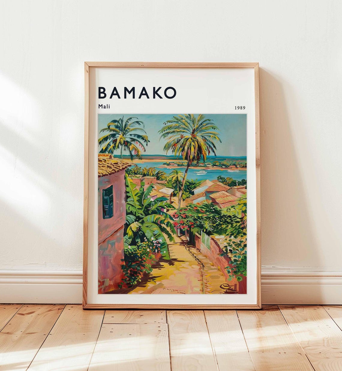 Bamako Mali 1989 Vintage Tropical Riverside Art Travel Poster
