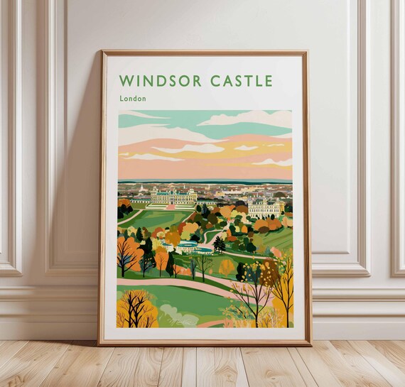 Windsor Castle London Autumn Park Panorama Royal Travel Art Poster