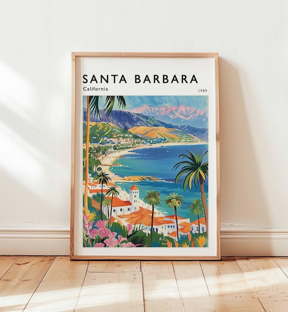 Santa Barbara California 1989 Vintage Coastal Travel Art Poster