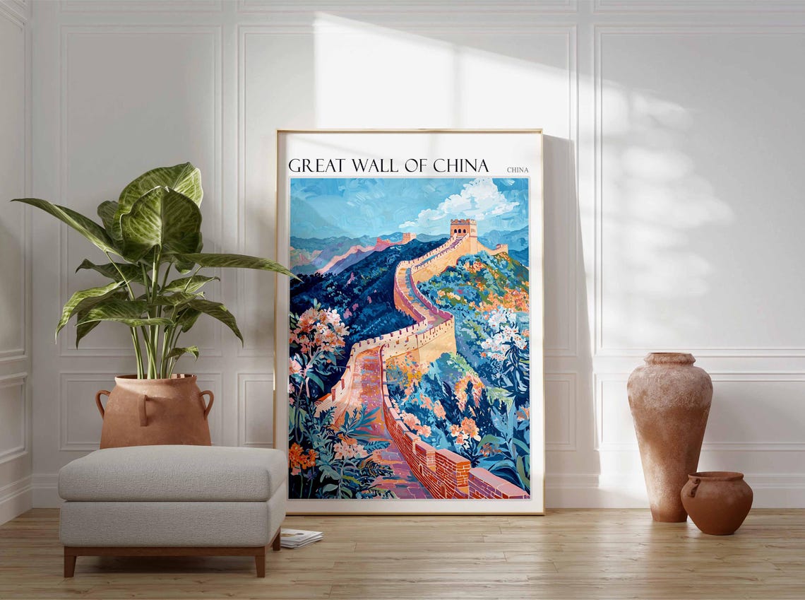 Great Wall Of China Poster Great Wall Of China Travel Print Chinese Decor Asia Travel Poster Asian Wall Art Botanical Decor China Gift - Image 2