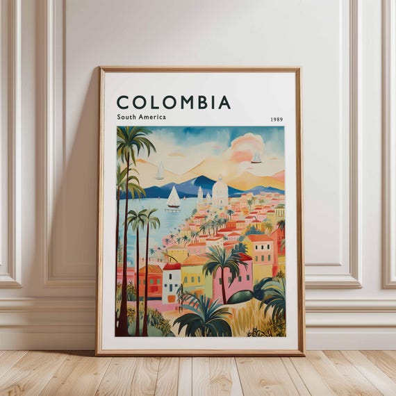 Colombia Travel Poster South America Landscape Art Print