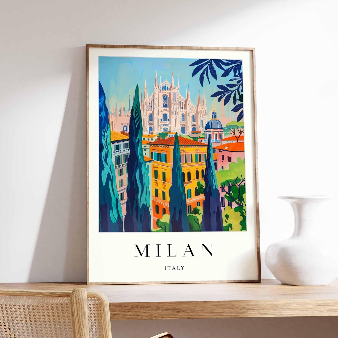 Milan Duomo Cathedral Cypress Trees Italy City Travel Art Poster