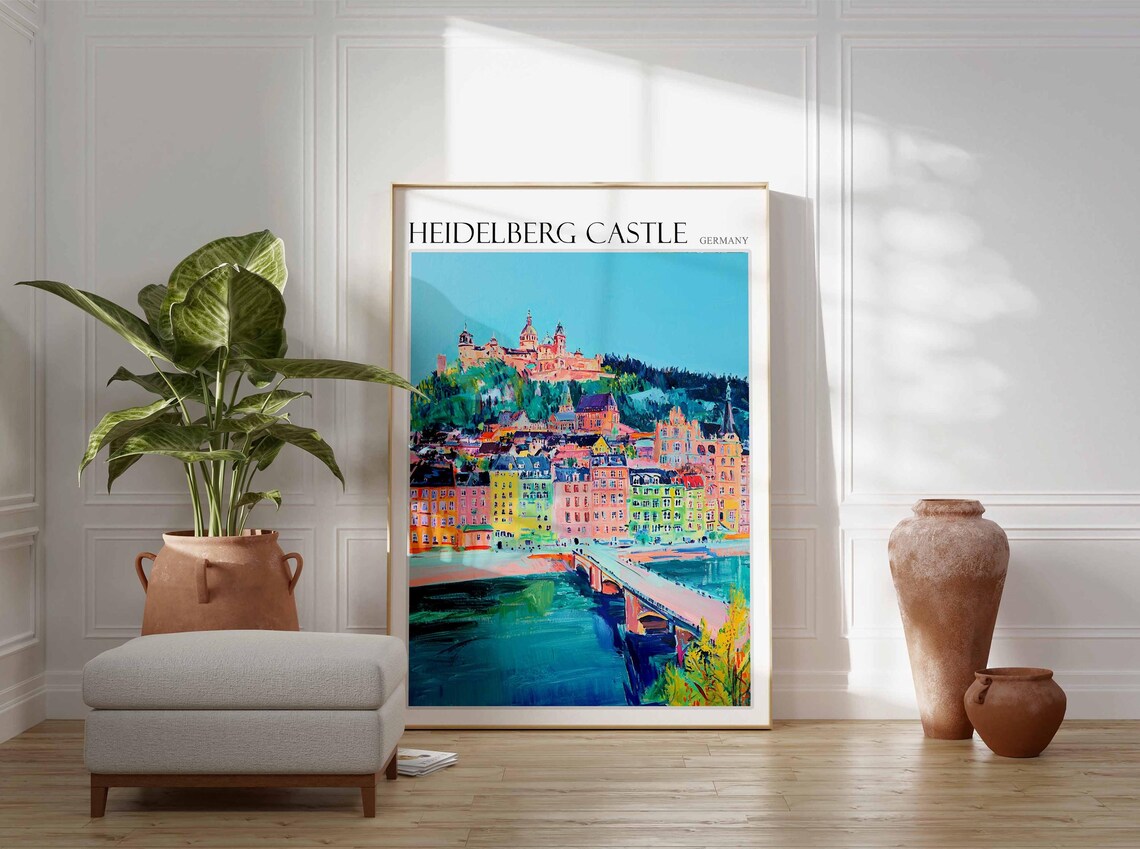 Heidelberg Castle Riverside Old Town Colorful Germany Travel Poster - Image 2