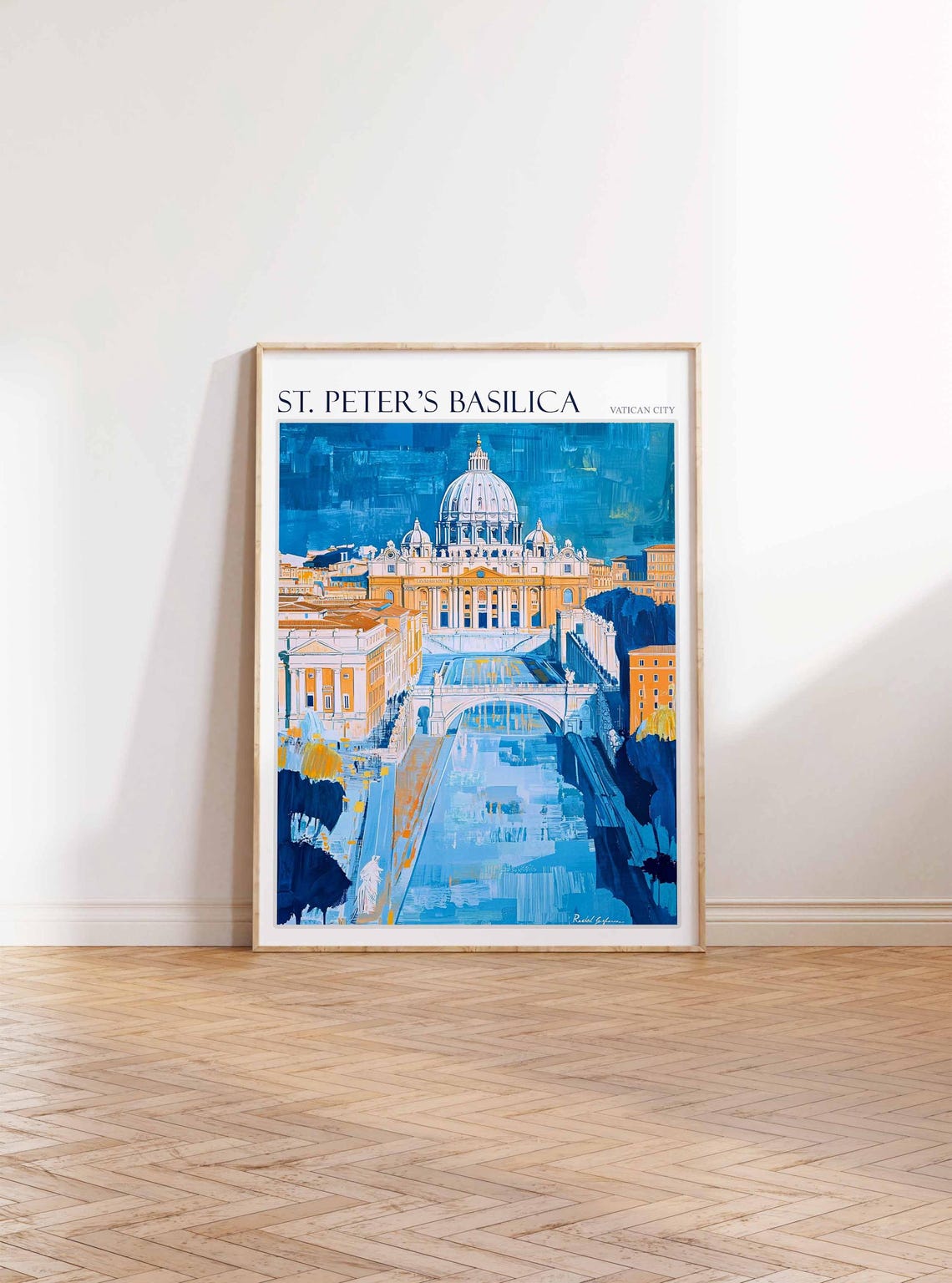 St. Peter's Basilica Blue Dome River Bridge Art Travel Poster - Image 2