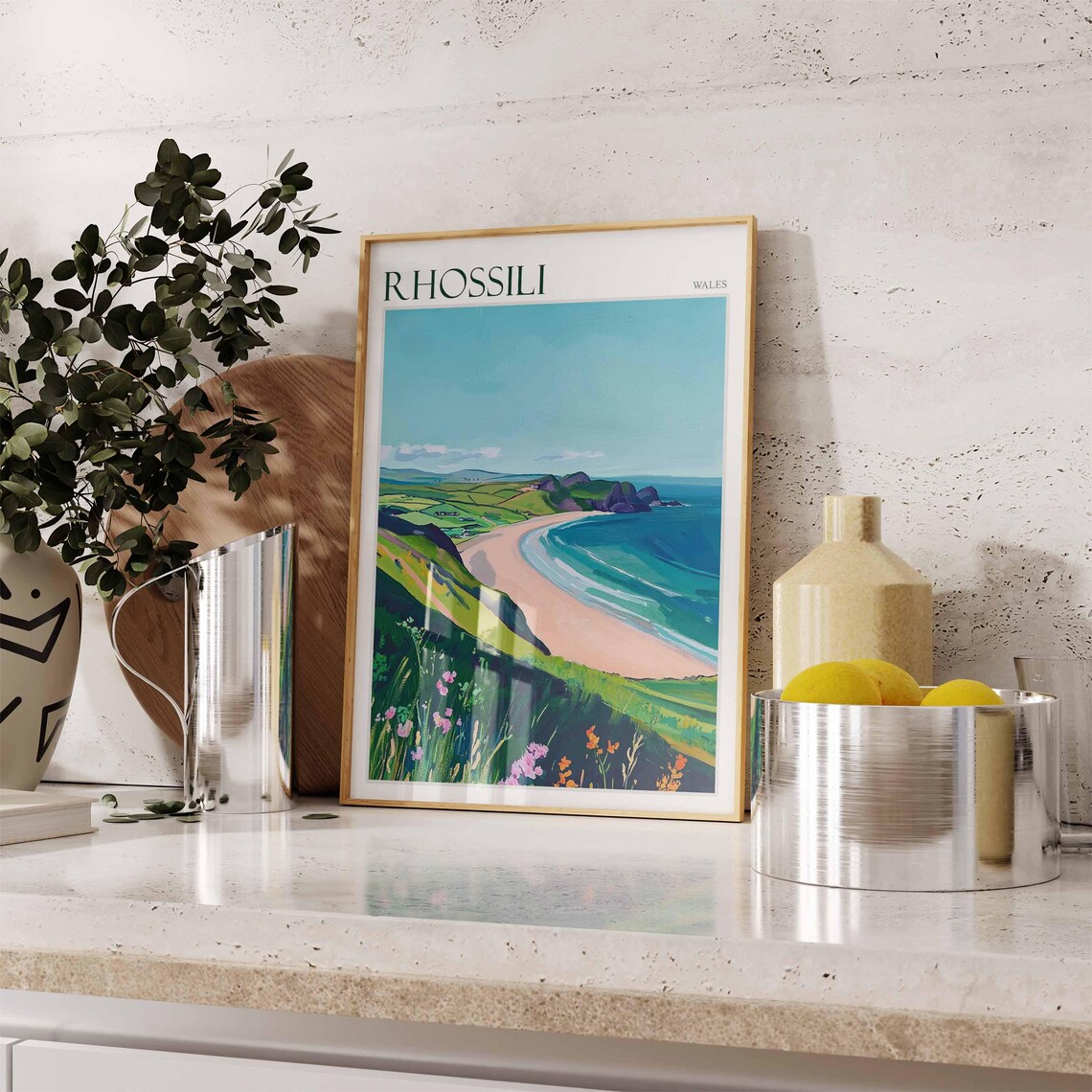 Rhossili Bay Poster Wales Poster Uk Travel Poster Coastal Wall Art British Decor Rhossili Travel Print Rhossili Wall Art Wales Decor - Image 3