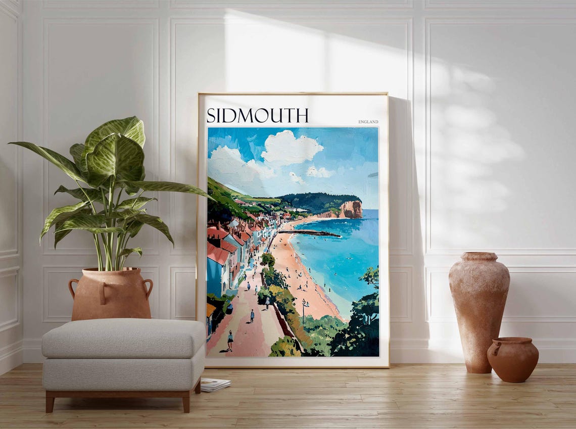 Sidmouth England Promenade Beach Red Sandstone Cliffs Coastal Poster - Image 2