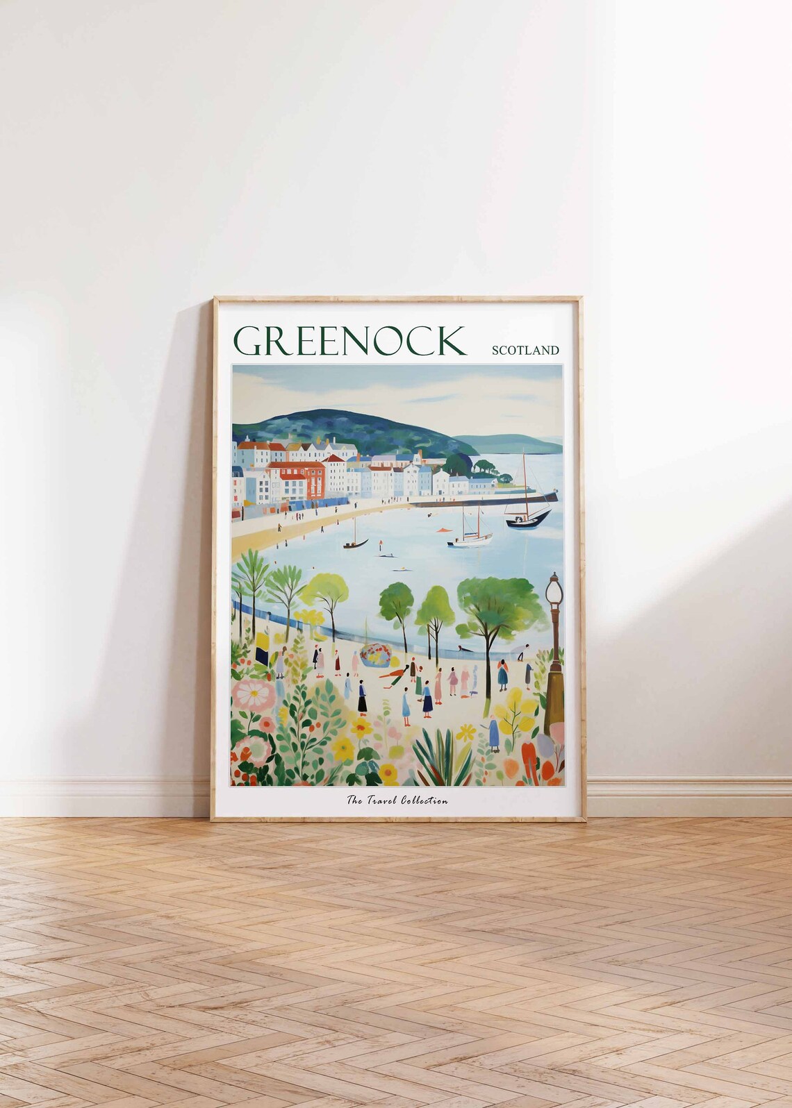 Greenock Scotland Blooming Garden Bay White Cottages Art Poster - Image 2