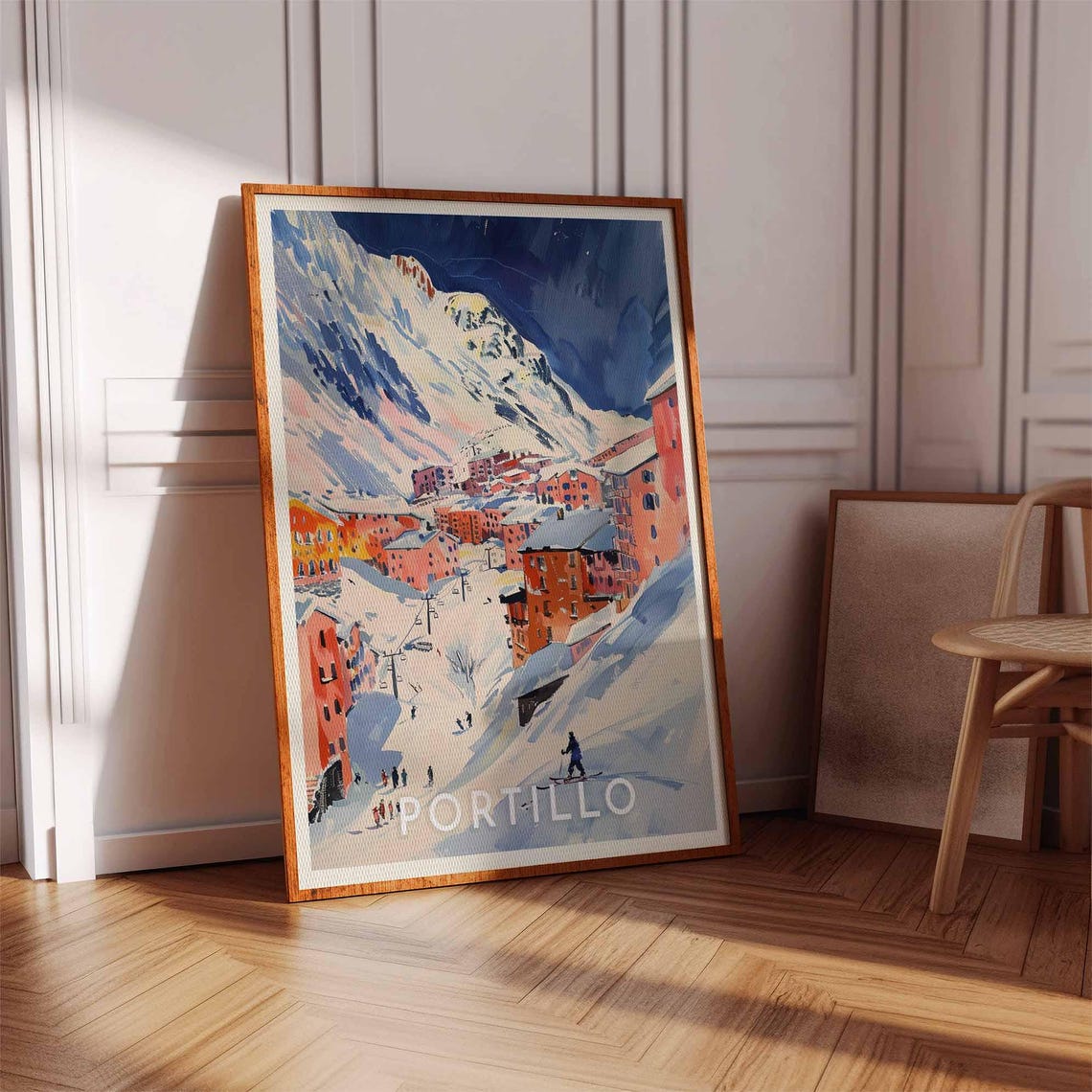 Portillo Chile Bold Graphic Orange Village Ski Resort Scene Poster - Image 3