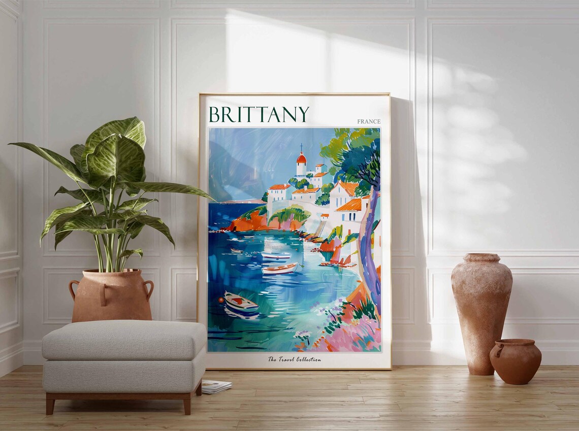 Brittany France Rocky Harbor Fishing Boats Church Dome Poster - Image 3