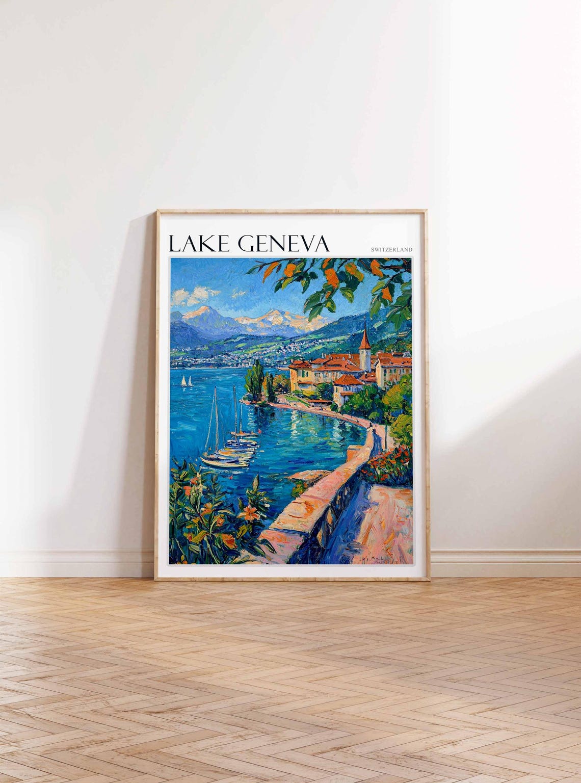 Lake Geneva Poster Switzerland Travel Print Swiss Decor Europe Travel Poster European Wall Art Lake Geneva Travel Poster - Image 3