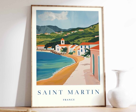 Saint Martin France Caribbean Bay Vintage Style Travel Poster