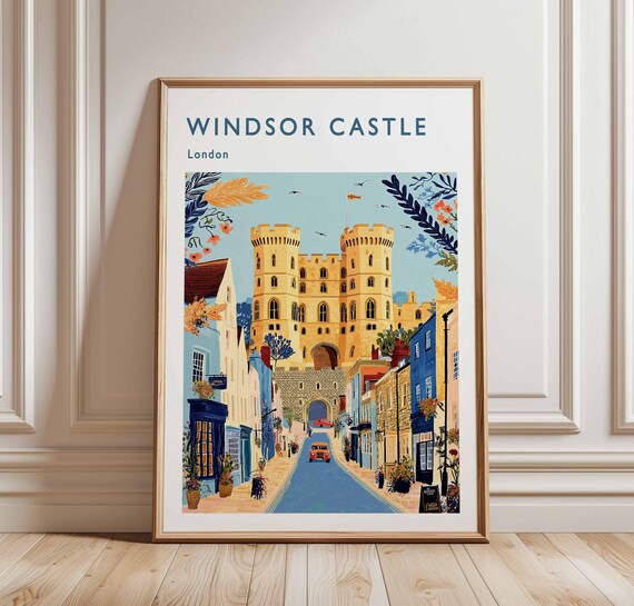 Windsor Castle Travel Poster British Royal Architecture Art