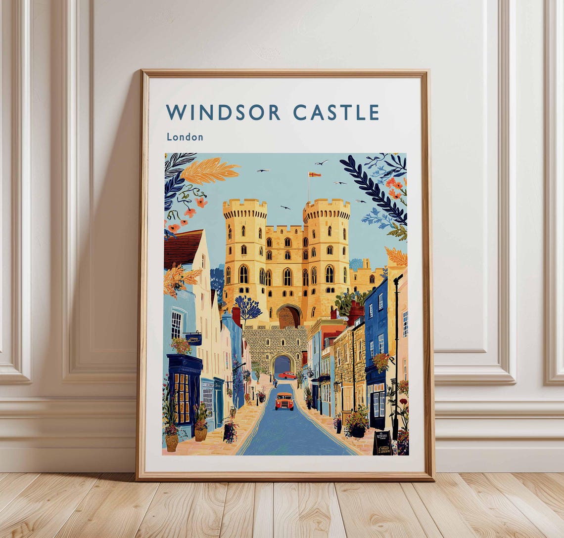 Windsor Castle Travel Poster British Royal Architecture Art