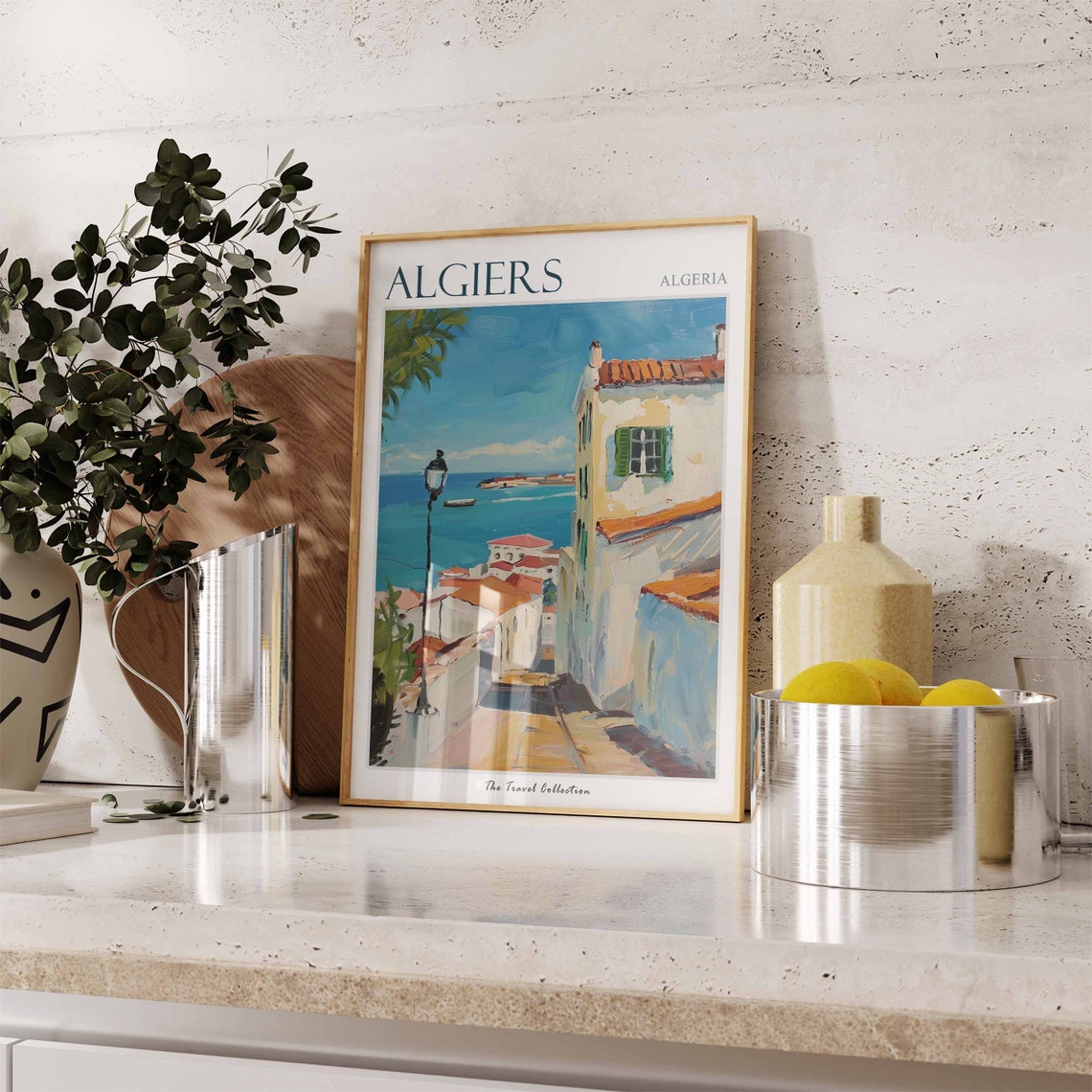 Algiers Algeria Whitewashed Street Turquoise Harbor Travel Poster - Image 3