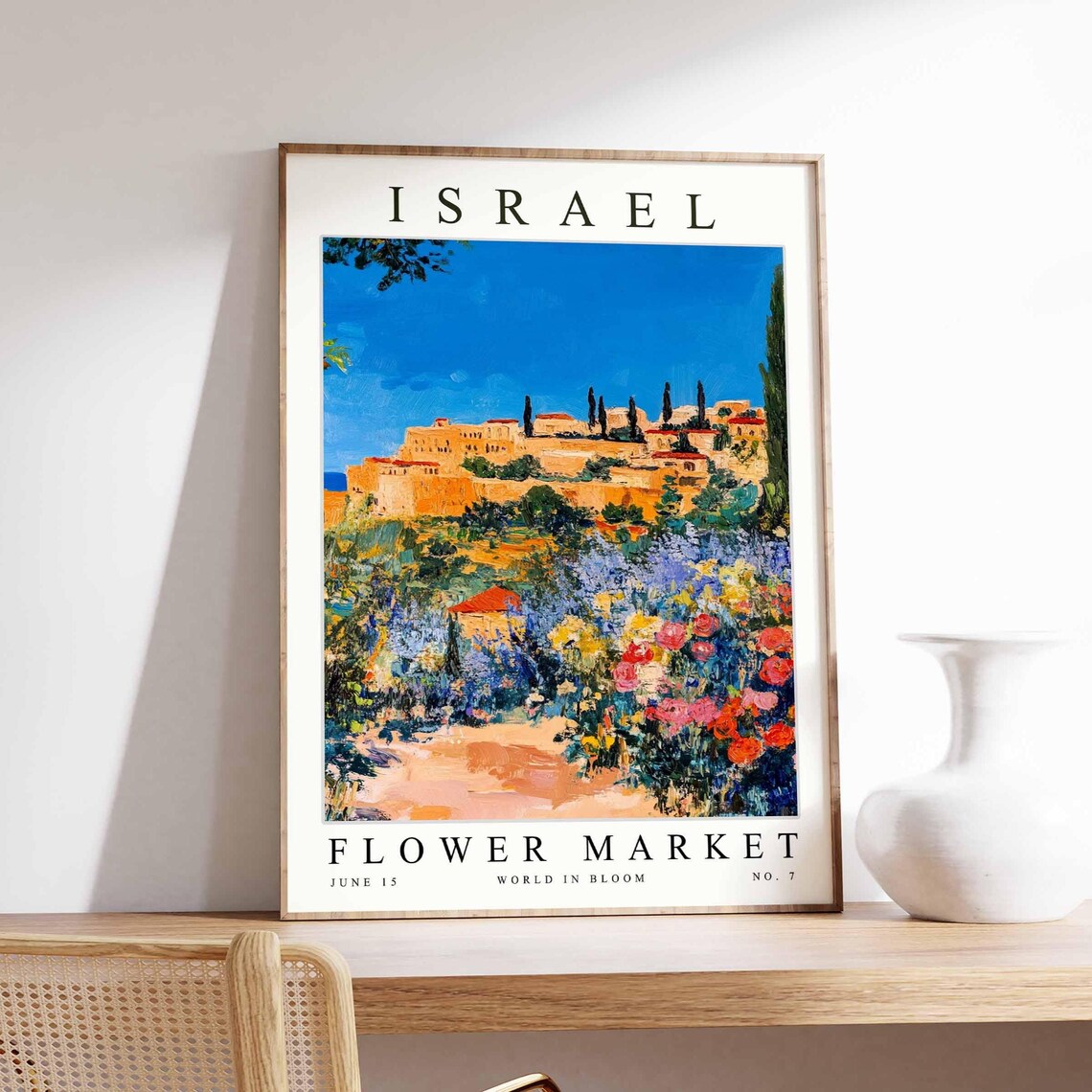Israel Flower Market Old Stone City Roses Garden Travel Poster