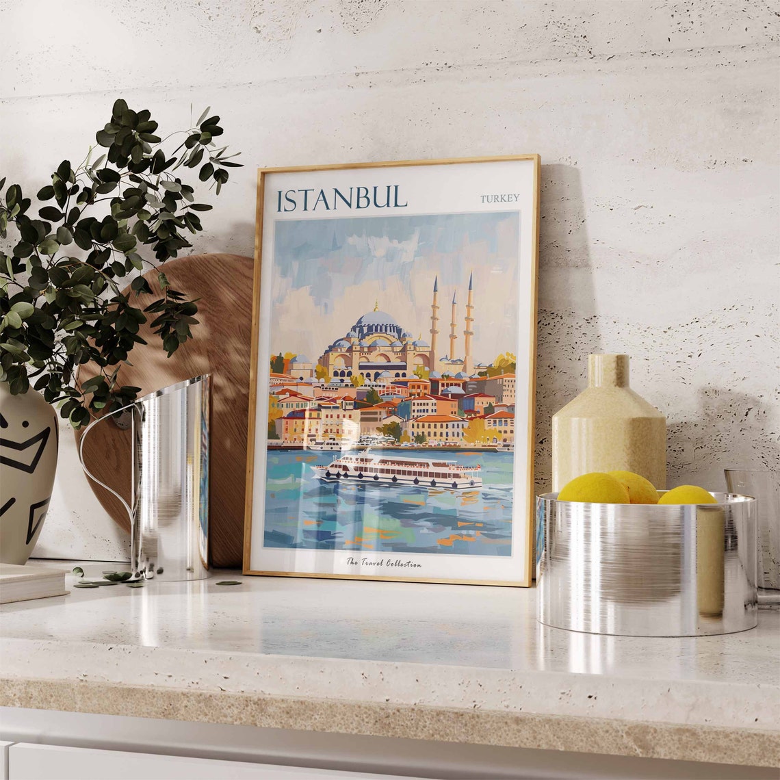 Istanbul Turkey Mosque Ferry Bosphorus Illustrated Travel Poster - Image 3