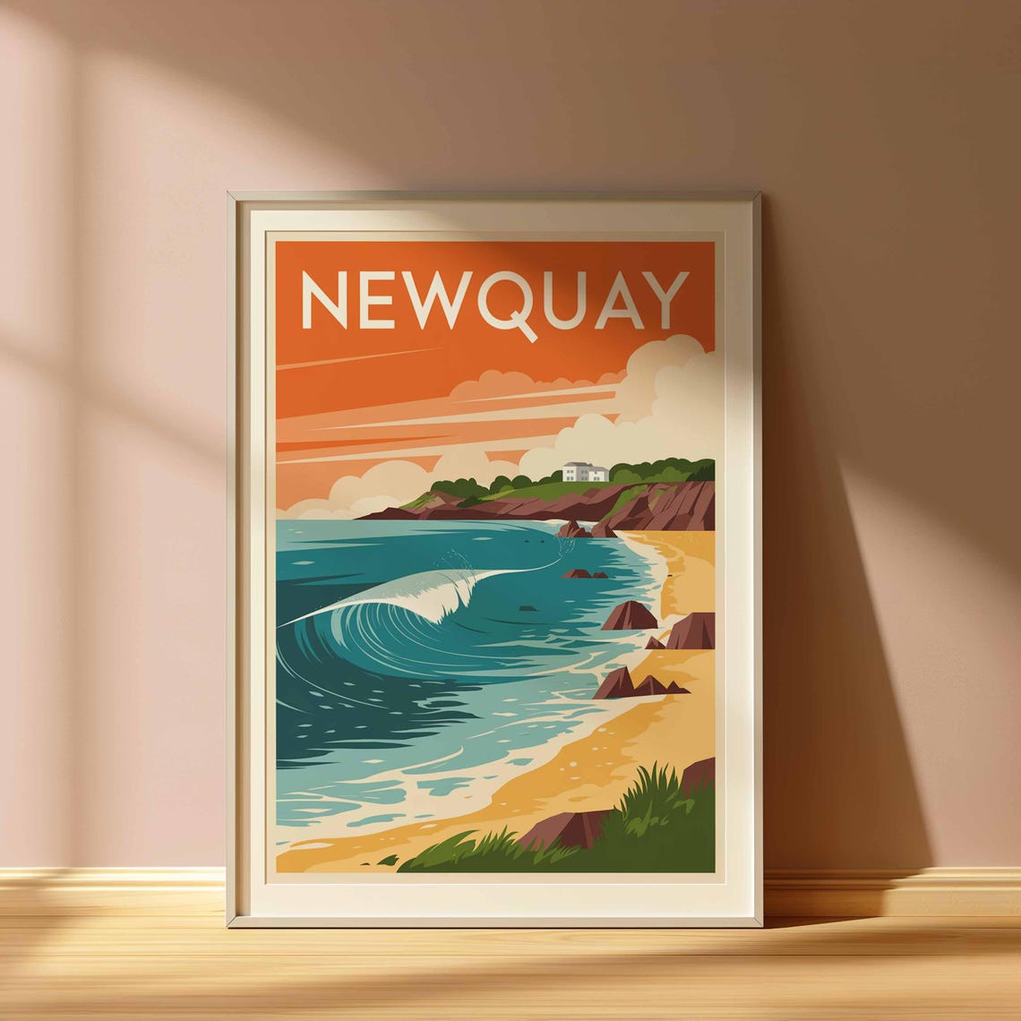 Newquay Print Coastal Travel Poster Cornwall Travel Print Coastal Wall Art Seaside Art Coastal Gift Uk Coast Art Uk Travel Poster - Image 3