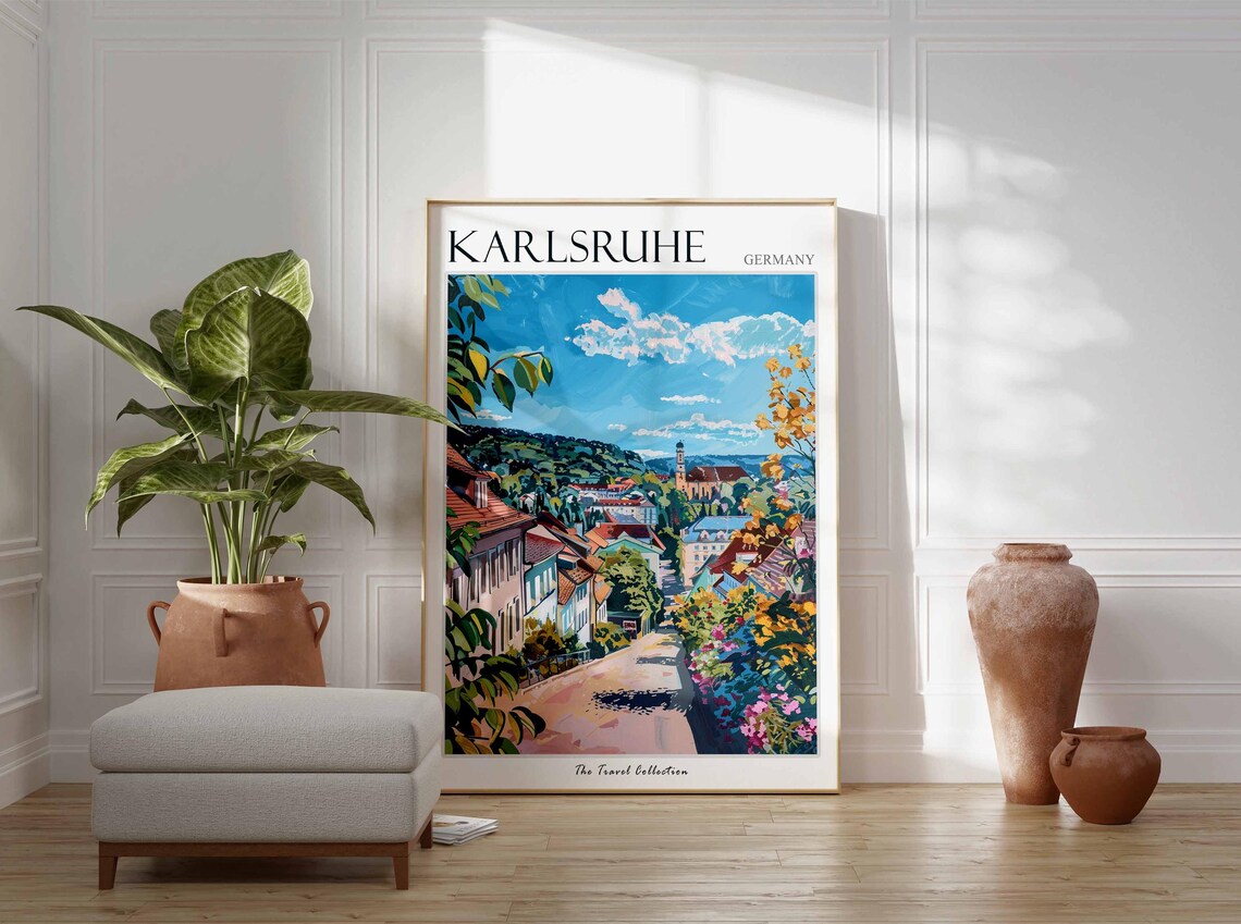 Karlsruhe Germany Leafy Street Church Town View Travel Poster - Image 3