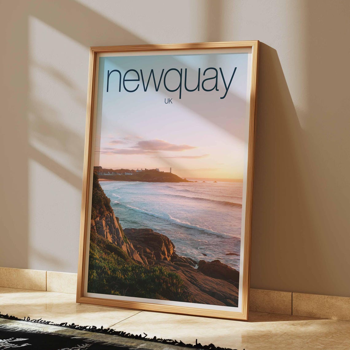 Newquay UK Golden Coastal Sunset Ocean Cliffs Photography Poster - Image 2