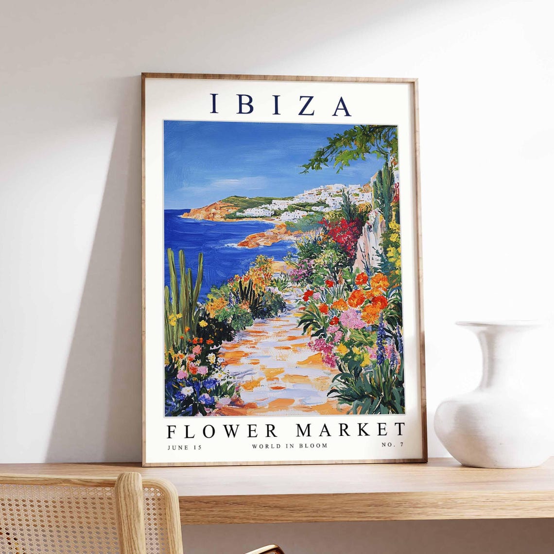 Ibiza Flower Market Cliff Village Cactus Garden Trail Art Poster