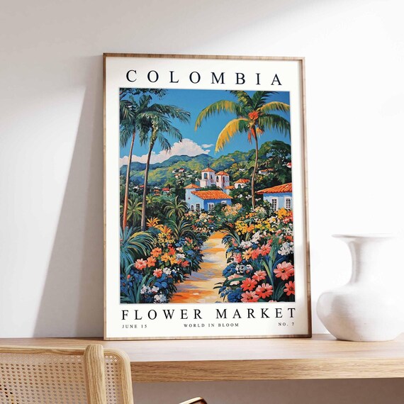 Colombia Flower Market Poster Print Colombian Floral Wall Art Decor Botanical South America Travel