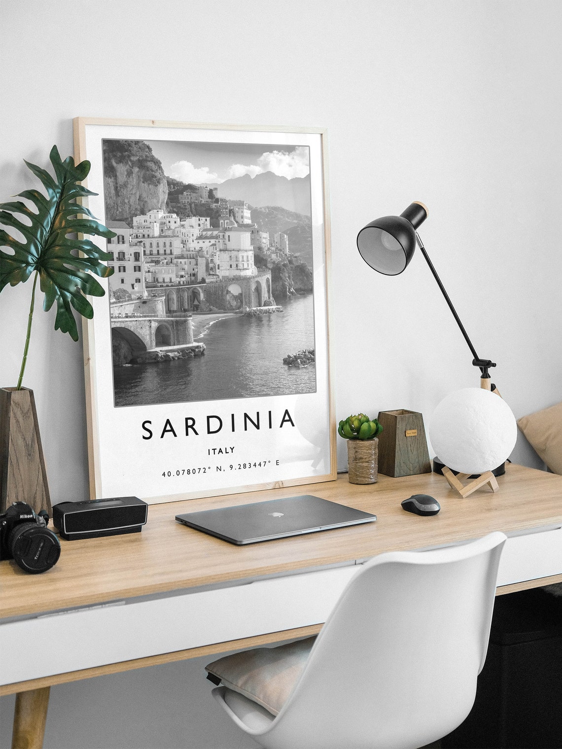 Sardinia Italy Cliffside Coastal Town Black White Photography Poster - Image 2