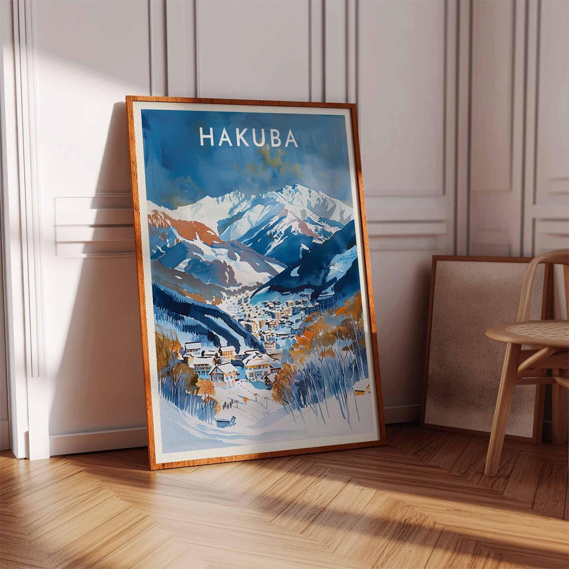 Hakuba Japan Valley Village Autumn Colors Blue Mountain Ski Poster - Image 2