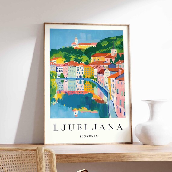 Ljubljana Slovenia Poster Colorful Cityscape Travel Print