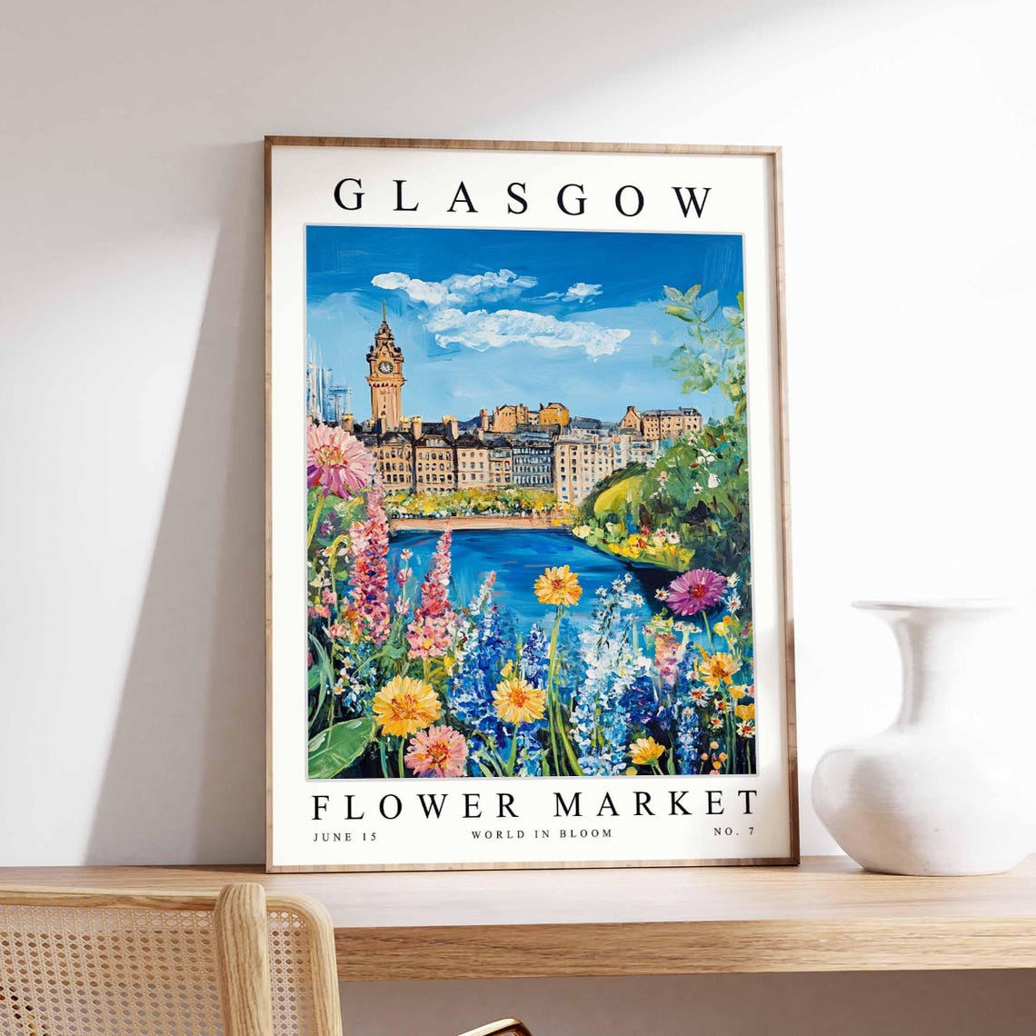 Glasgow Flower Market Scotland Clock Tower River Blooms Floral Poster