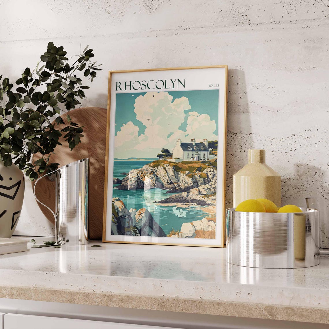 Rhoscolyn Wales White House On Rocky Cliffs Sea View Art Poster - Image 3