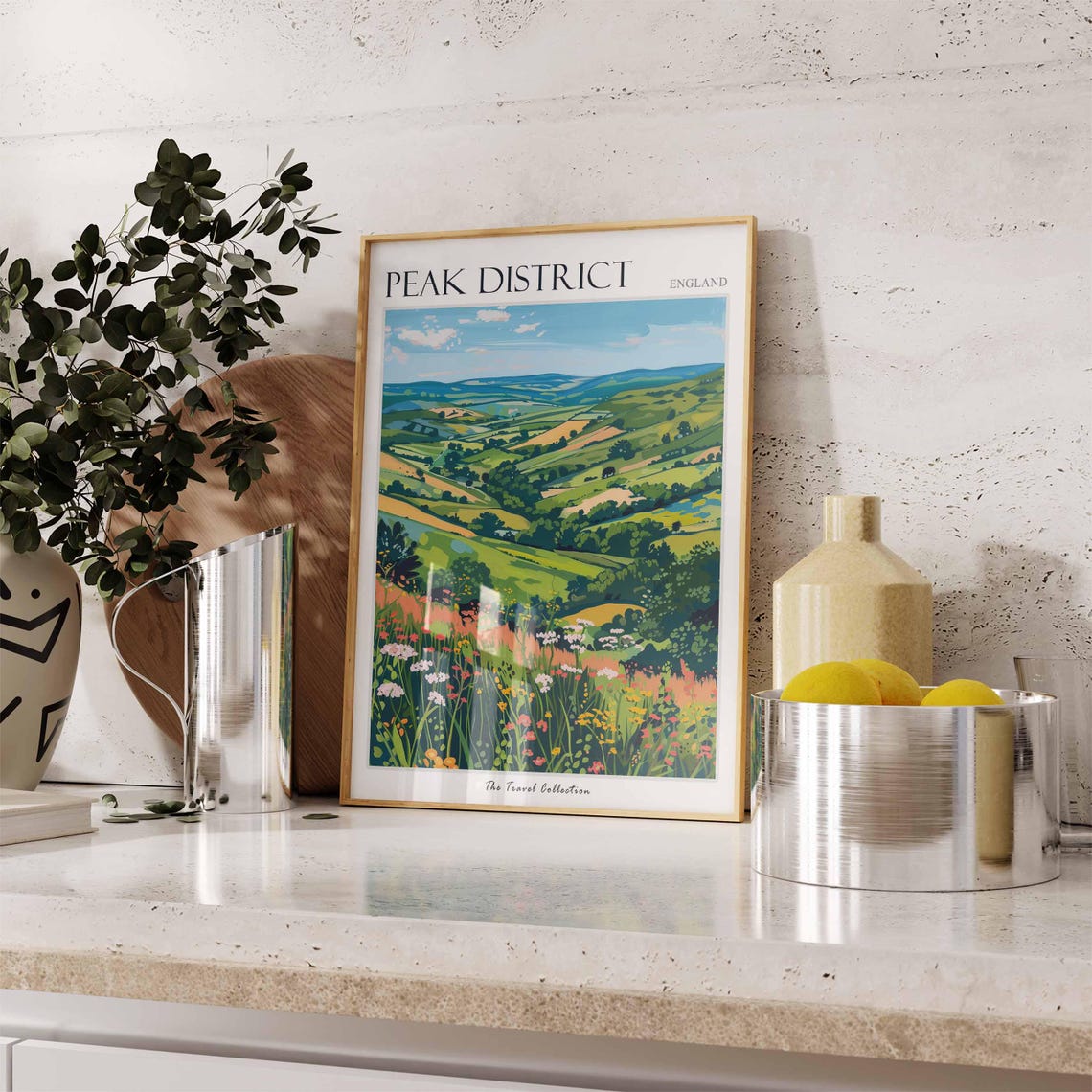 Peak District Wildflower Meadow Rolling Hills Scene Travel Poster - Image 3