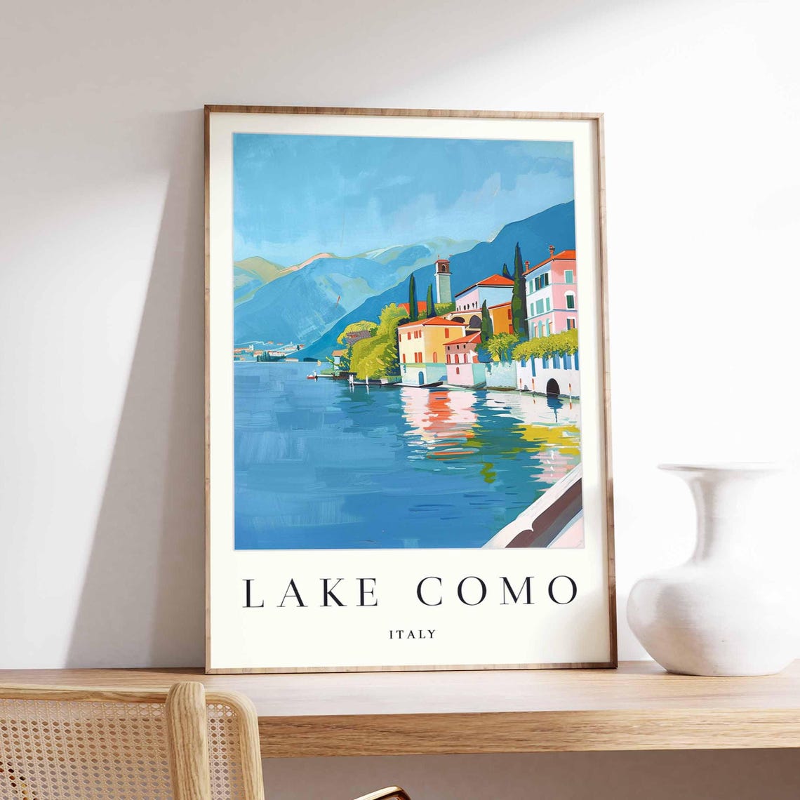 Lake Como Italy Harbor Town Colorful Painted Travel Poster Art