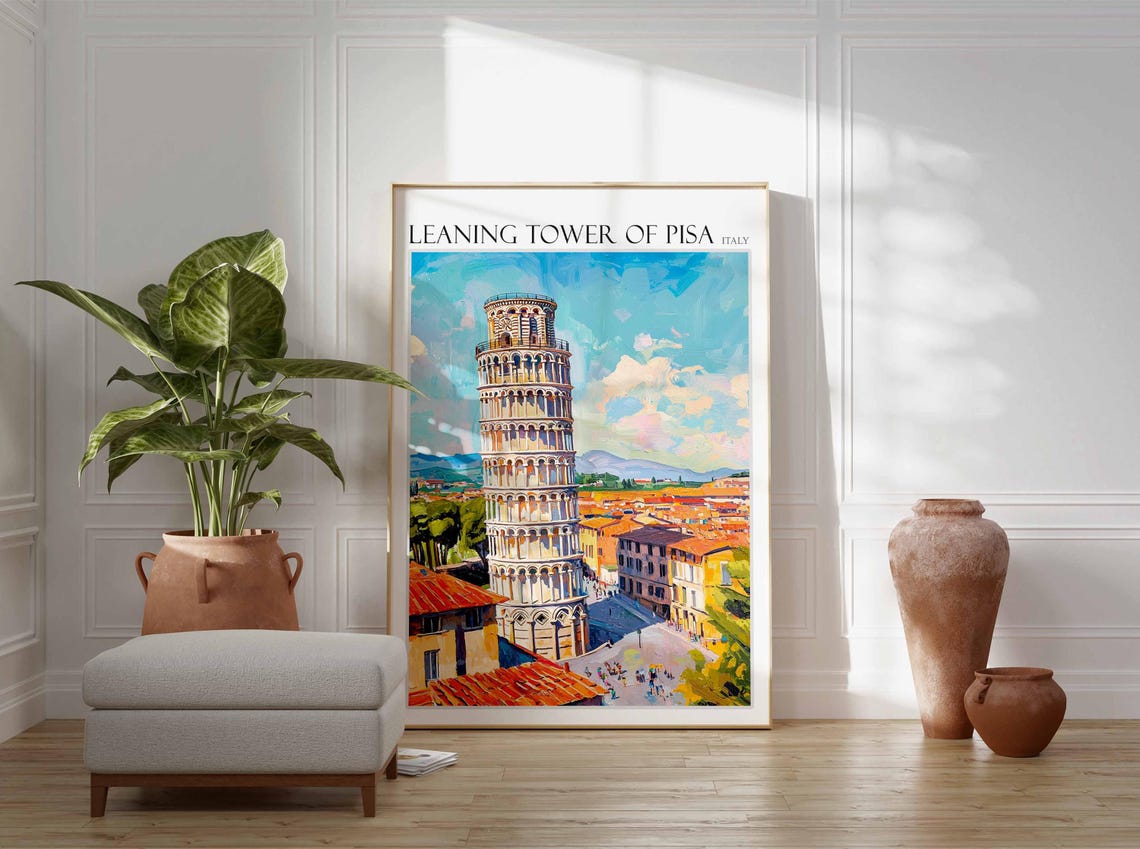 Leaning Tower of Pisa Rooftop Panorama Crowded Square Summer Poster - Image 2