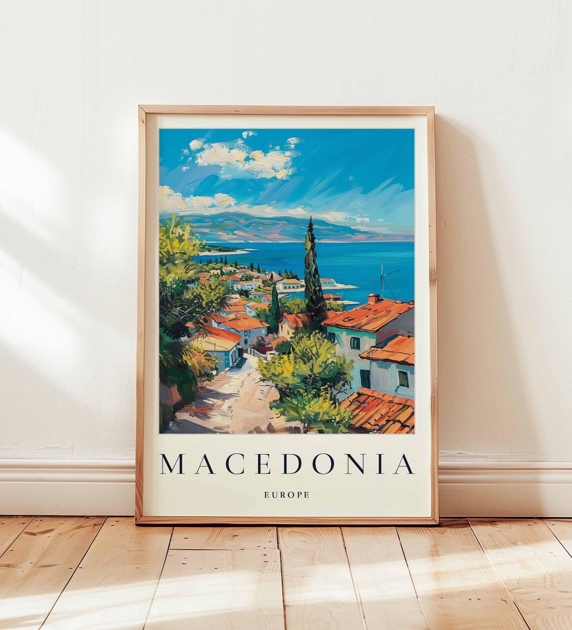Macedonia Europe Terracotta Village Seaside Painterly Travel Poster