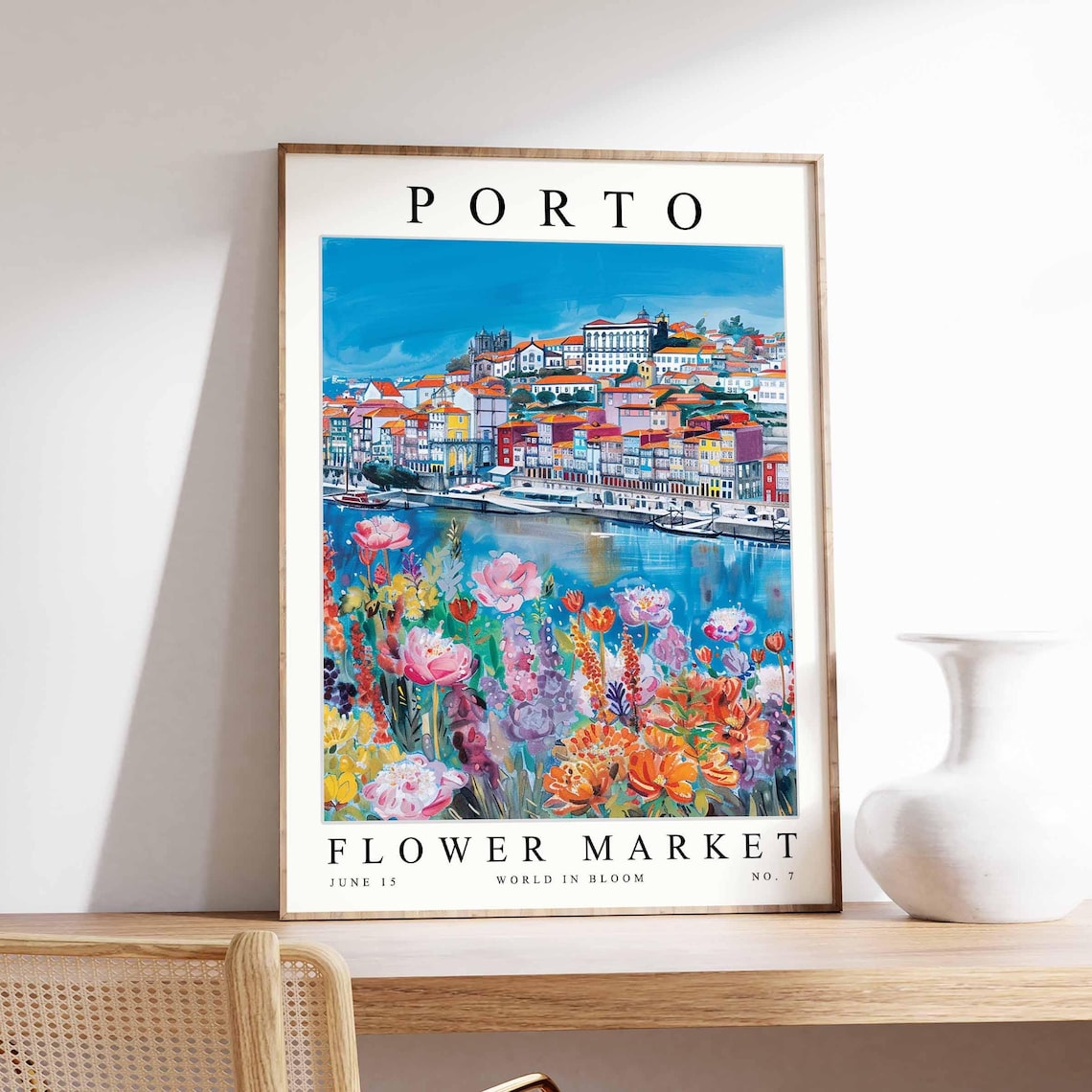 Porto Douro Bridge City Church Tower Flower Bed Floral Travel Poster