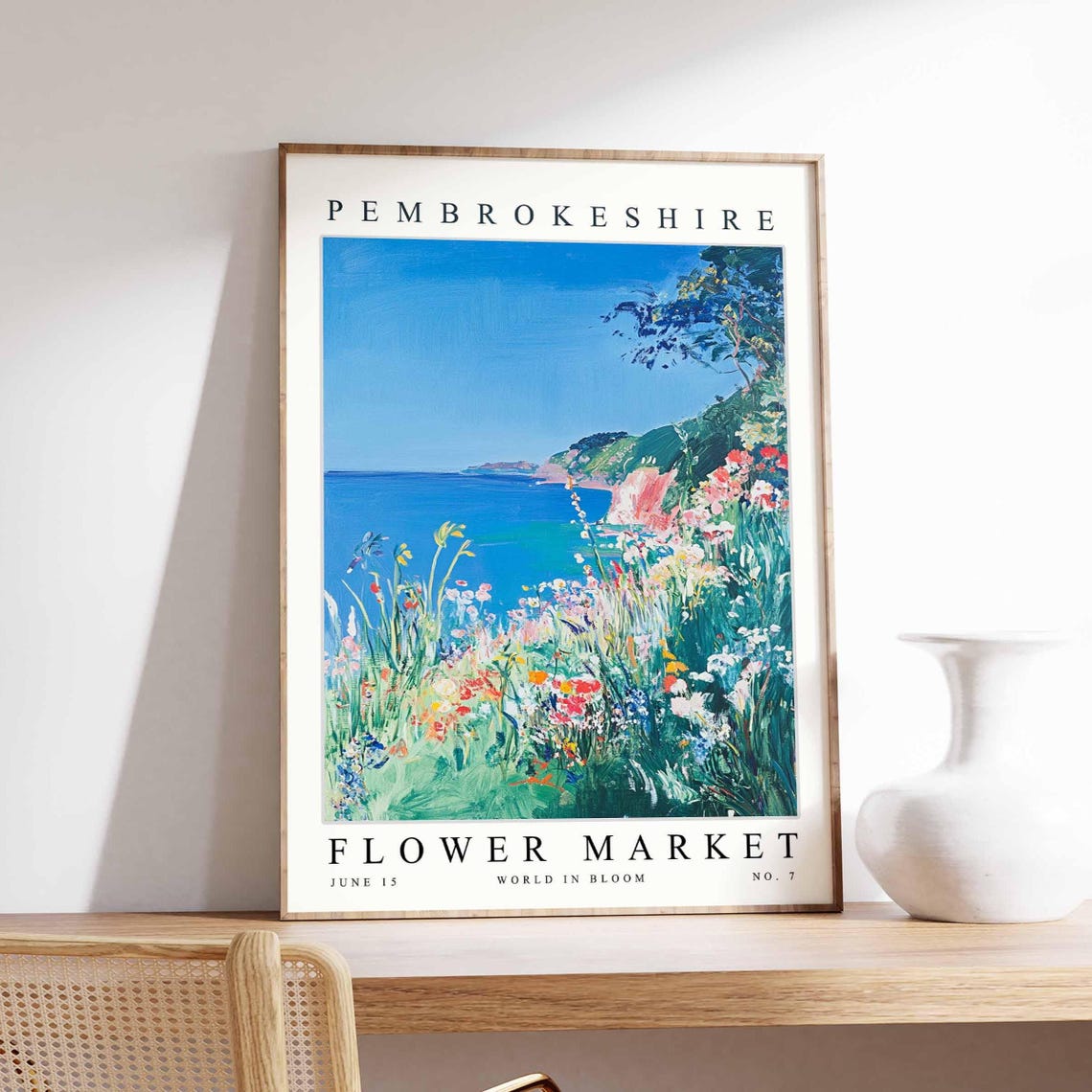 Pembrokeshire Airy Wildflower Meadow Open Blue Sea Coastal Poster