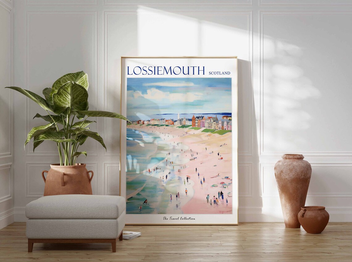 Lossiemouth Scotland Sandy Beach Pastel Houses Travel Poster - Image 2