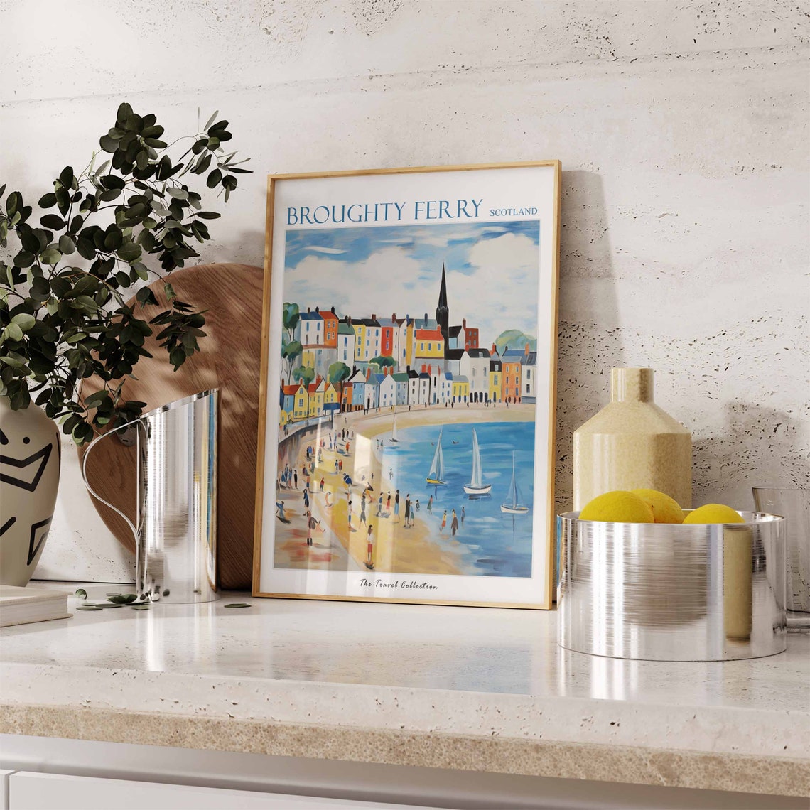 Broughty Ferry Scotland Sandy Beach Sailboats Colorful Travel Poster - Image 2