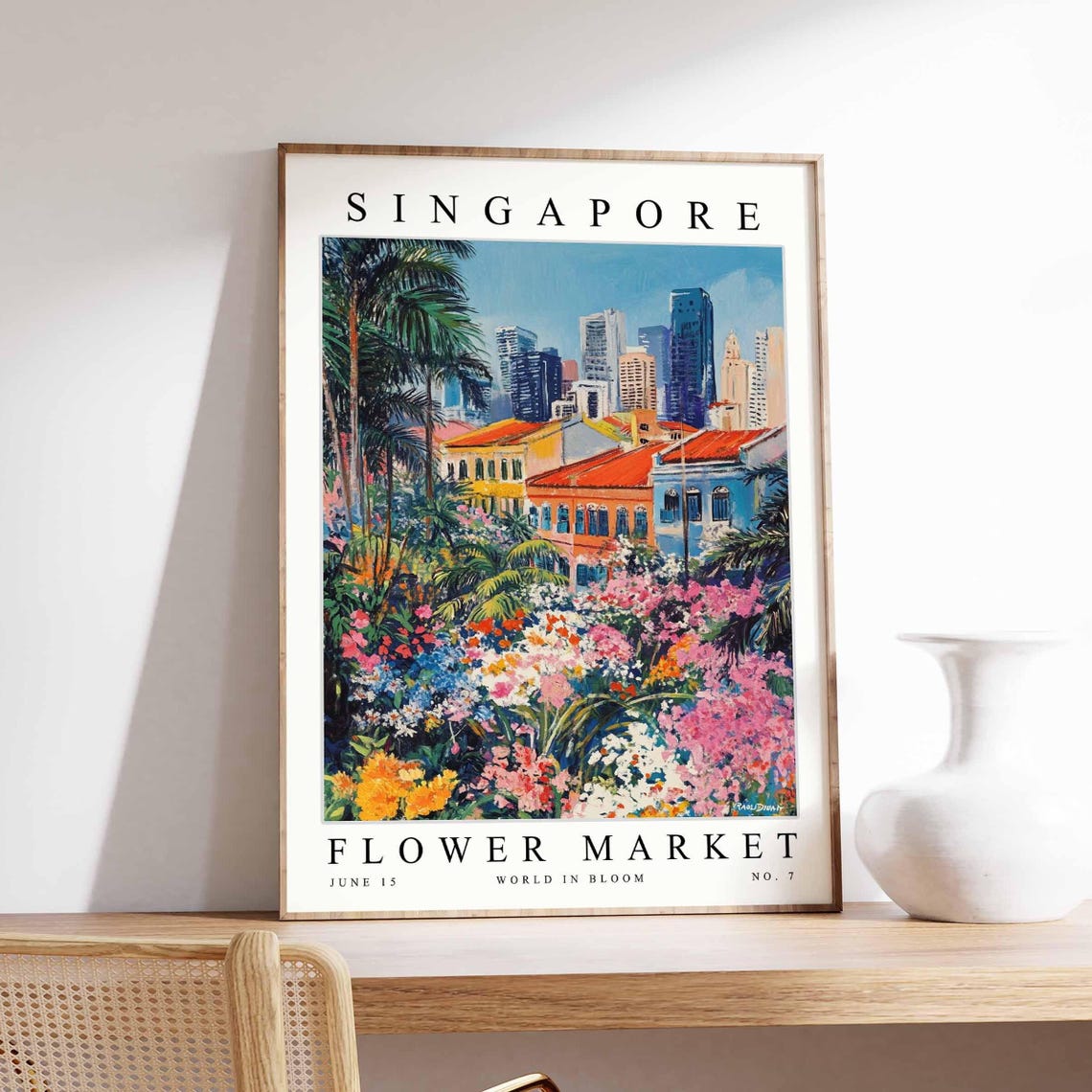 Singapore Flower Market Shophouse Rooftops Palms Flower Garden Poster