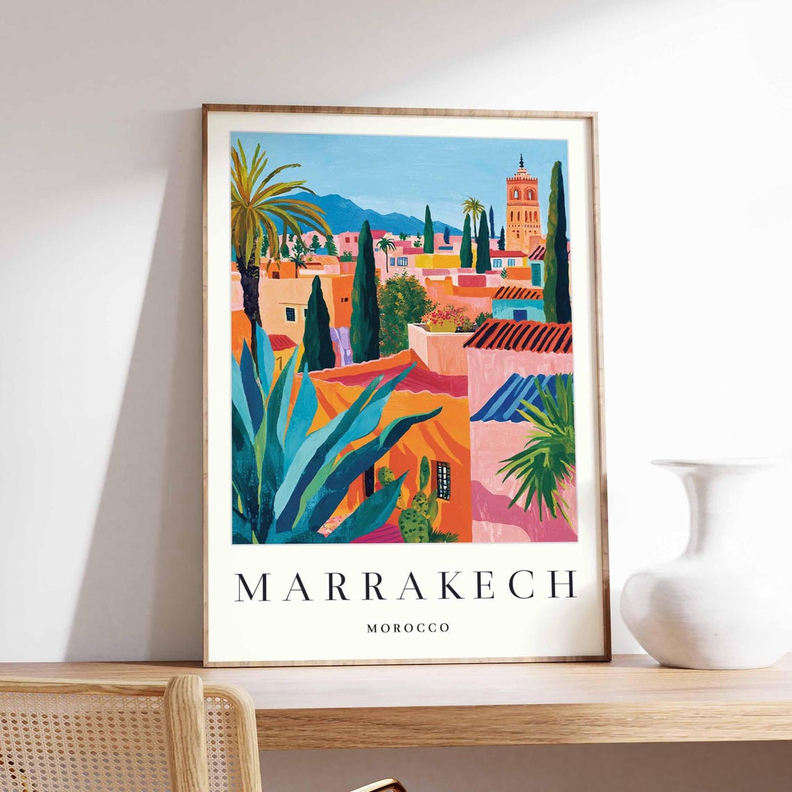 Marrakech Morocco Colorful Rooftops Cityscape Travel Art Poster