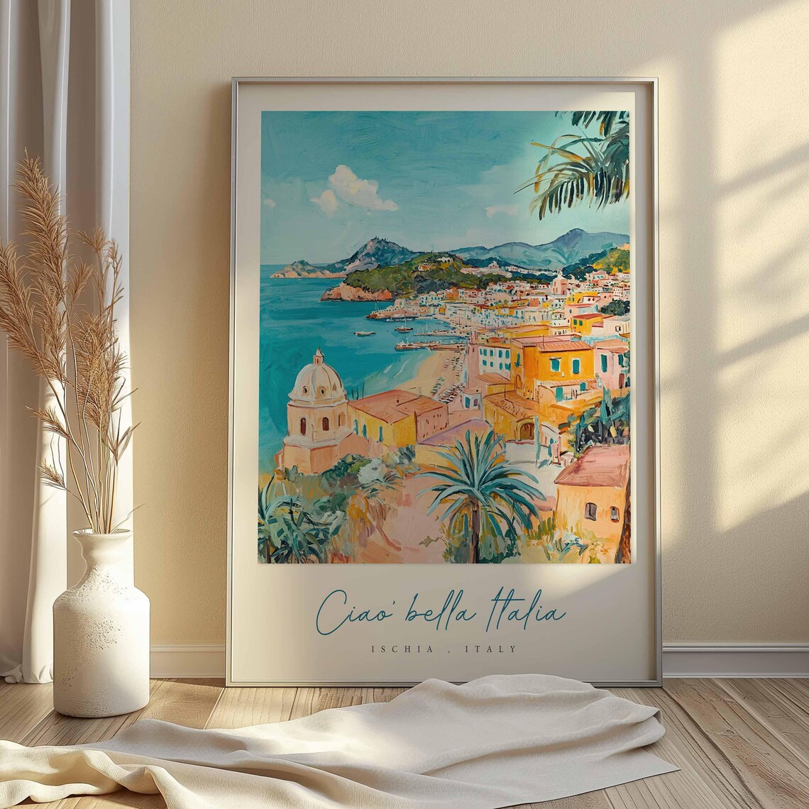 Ischia Island Harbor Church Dome Palm Tree Italy Travel Poster - Image 2